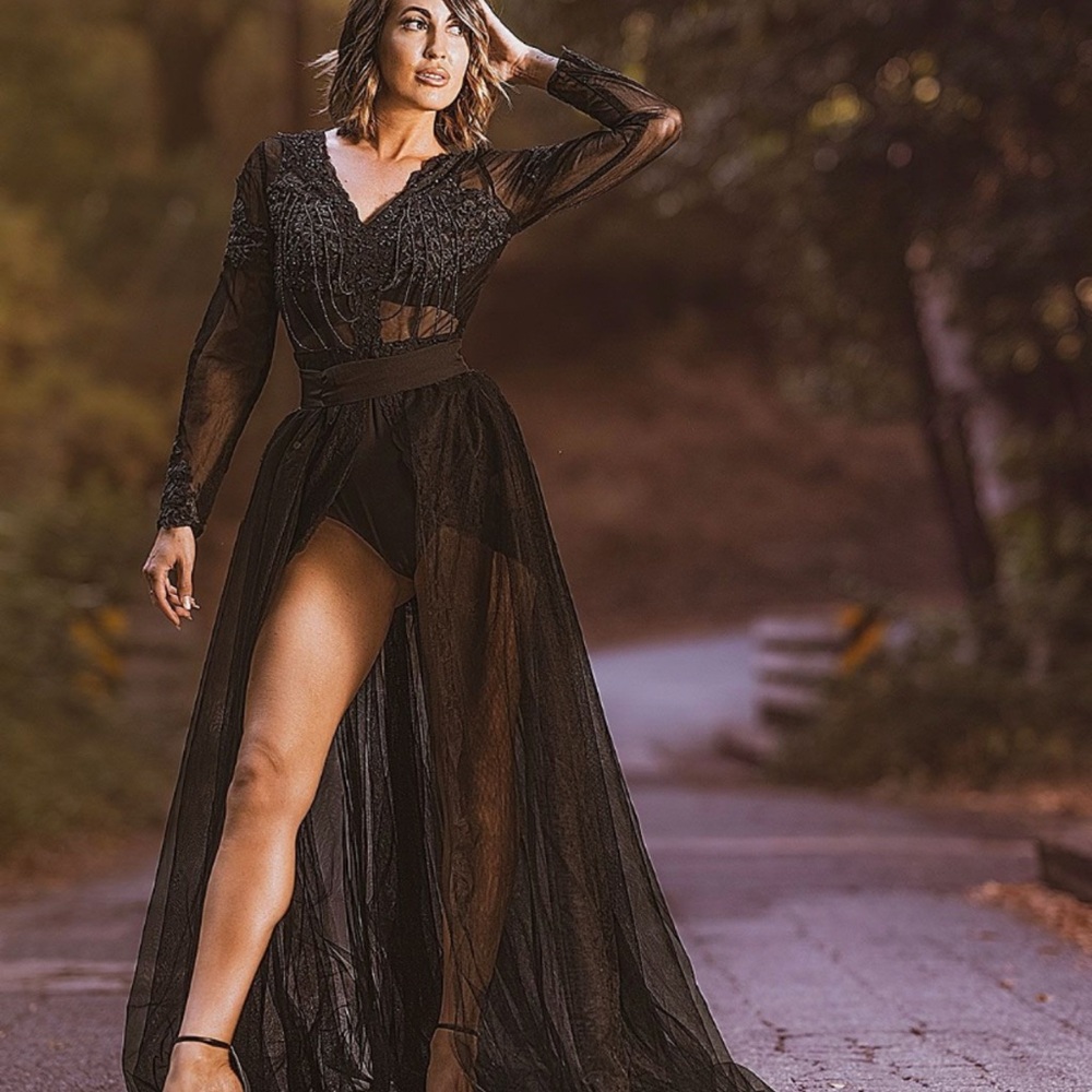 Elegant Black Sheer Evening Dress
